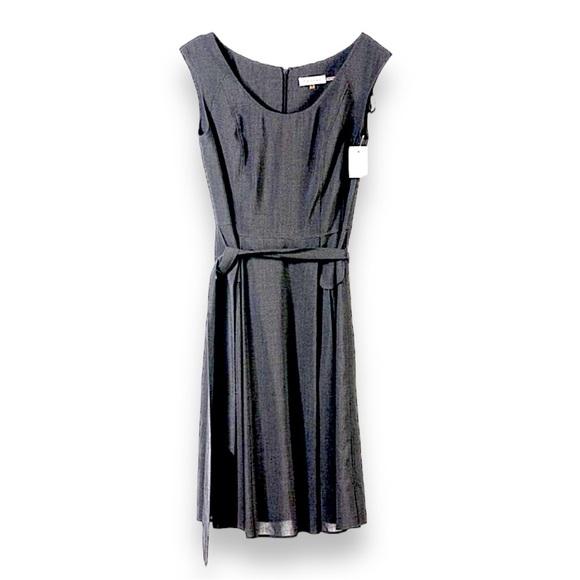 Calvin Klein Gray Belted Sleeveless Scoop Neck Future & Flare Dress NWOT Size 4 - Picture 2 of 12